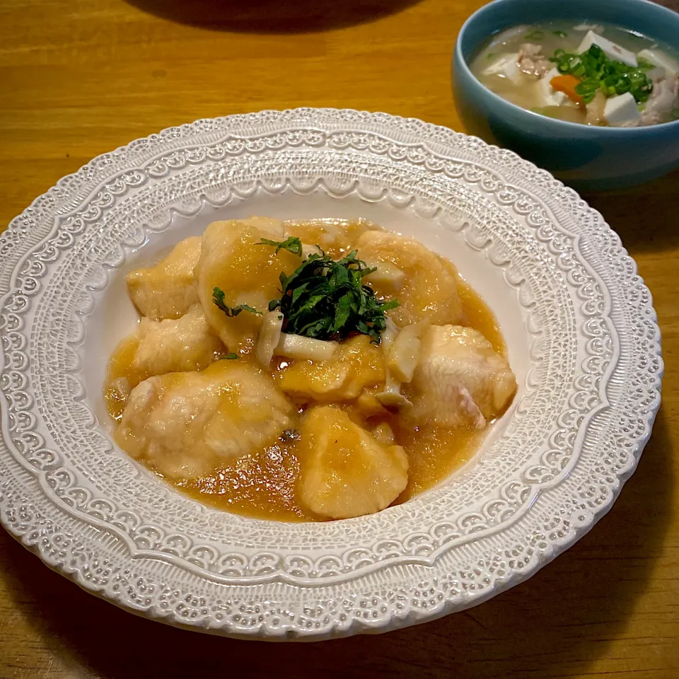 鶏肉のみぞれ煮と、けんちん汁|もえさん