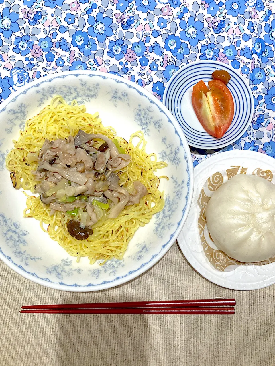 平茸シーフードあんかけ麺と肉まん|おしゃべり献立さん