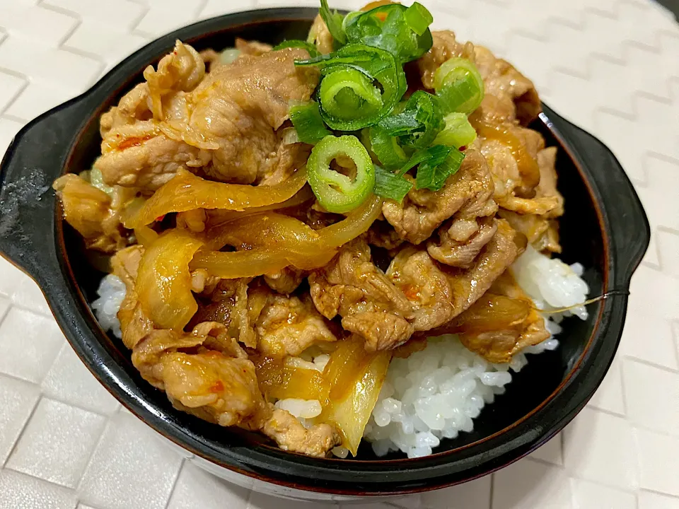 豆板醤入りピリ辛豚丼|単身赴任のっちさん