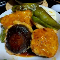 Snapdishの料理写真:椎茸とピーマンの照り焼き鶏ひき肉詰め| たまさん