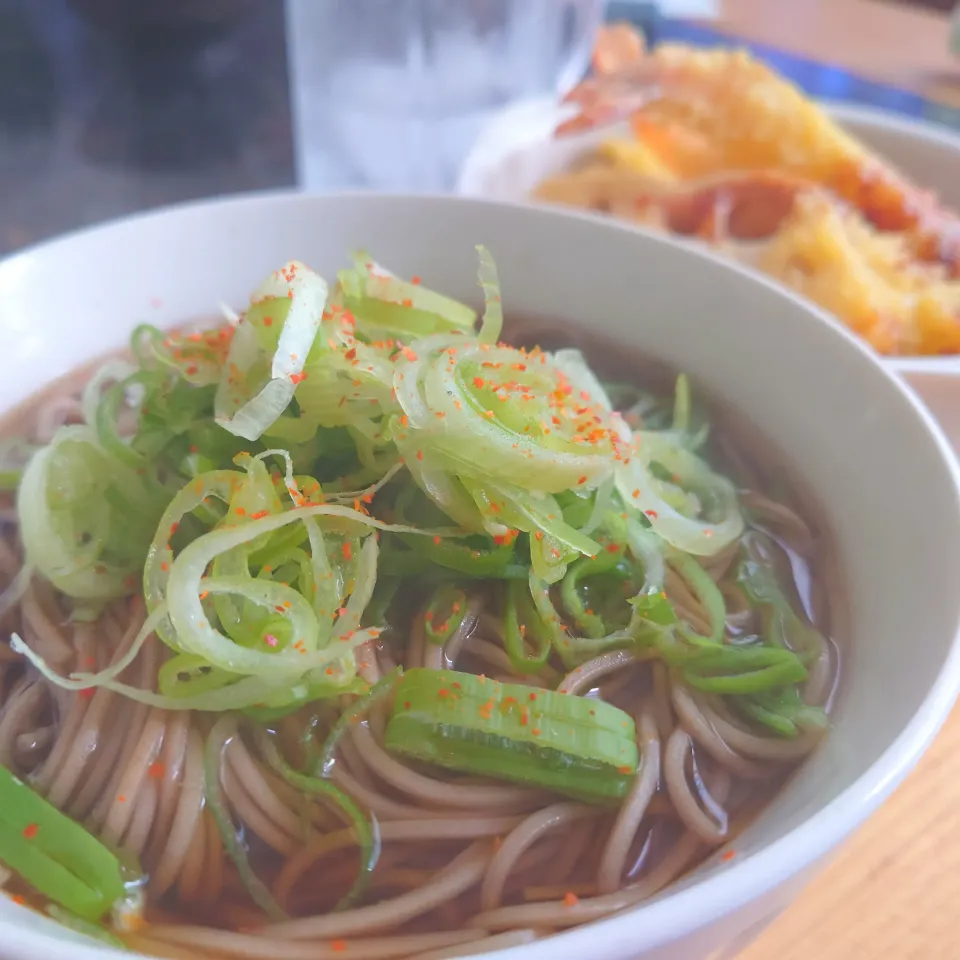 Snapdishの料理写真:かけそばと ミニ天丼|かおぴさん