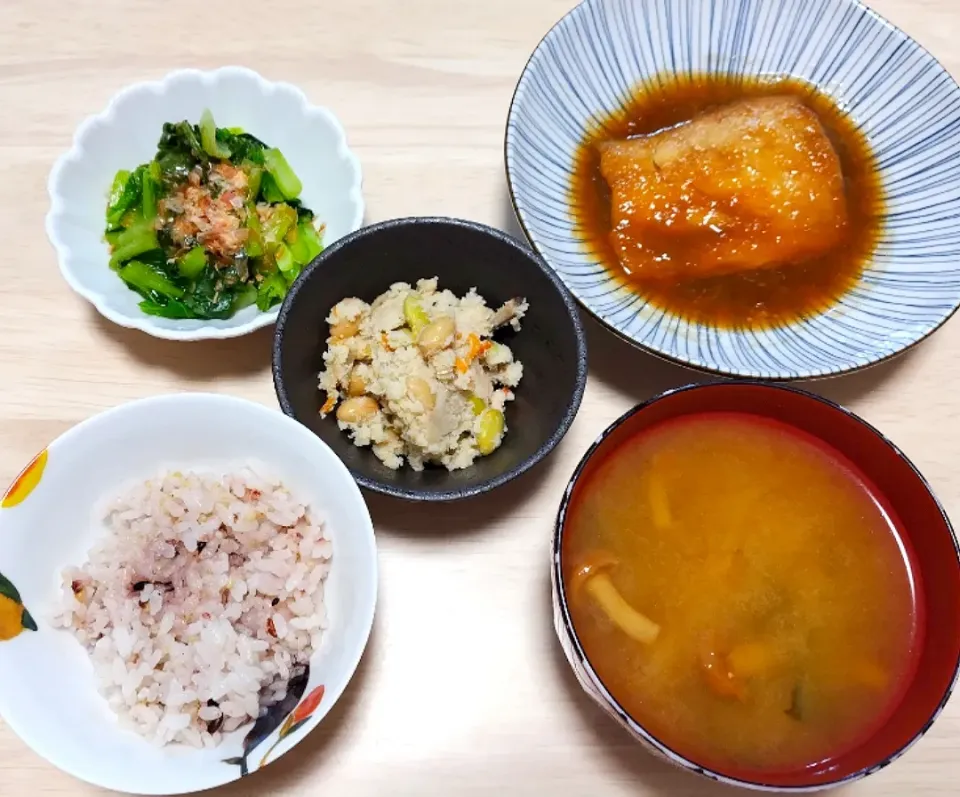 2024 1101　鯖のみぞれ煮　小松菜のおひたし　卯の花　なめことわかめのお味噌汁|いもこ。さん