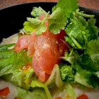 Snapdishの料理写真:メバチマグロの中華風胡麻出汁そうめん|半田手延べそうめんの店 阿波や壱兆さん