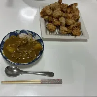 Snapdishの料理写真:晩御飯☆雑穀米☆ポークカレー☆塩唐揚げ|Saharaさん