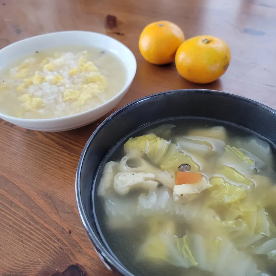 一昨日の水炊きスープで雑炊|あんさん