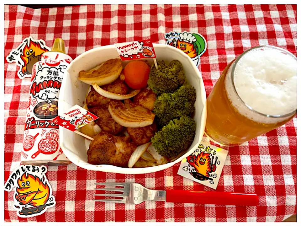 Snapdishの料理写真:マヨヤミーソテーおうちでキッチンカー風♪ビールもマシマシ🍺🍻|ワイントンさん