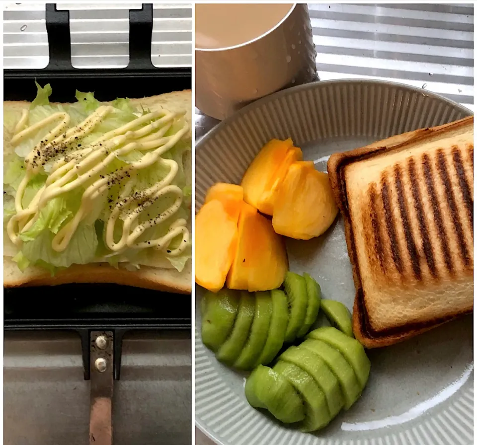 Snapdishの料理写真:7:39 レタスチーズホットサンド🥪|へれ子さん