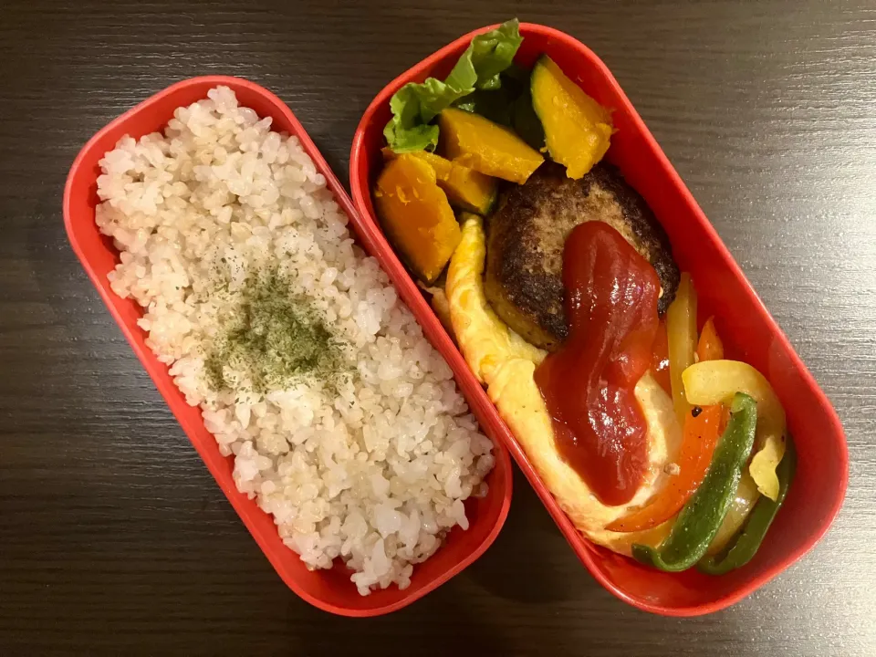 Snapdishの料理写真:ハンバーグ&オムレツ弁当|tatsuponさん