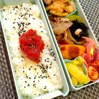 Snapdishの料理写真:おっさん弁当　🌽クリームコロッケ　ひじき　ごぼう煮　蓮根炒め物　　ハムチー　🧄　たくあん|ひげおやじさん