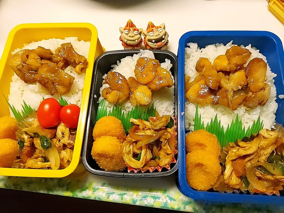 Snapdishの料理写真:夫弁当､娘弁当､息子弁当|みどりさん