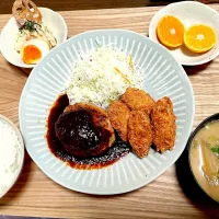 ハンバーグと牡蠣フライ定食|しーさん