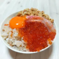 Snapdishの料理写真:卵と納豆とイクラご飯🍚🍴|Maho Sanoさん