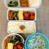 Snapdishの料理写真:ミートボール弁当。旦那さん、娘弁当。|ゆーこ。さん