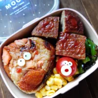 Snapdishの料理写真:漢の…次女用🍱鮭の照り焼きおにぎり弁当|ᵏᵒᵘさん