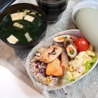 Snapdishの料理写真:鮭とちくわの磯辺揚げ弁当|もりぞうさん