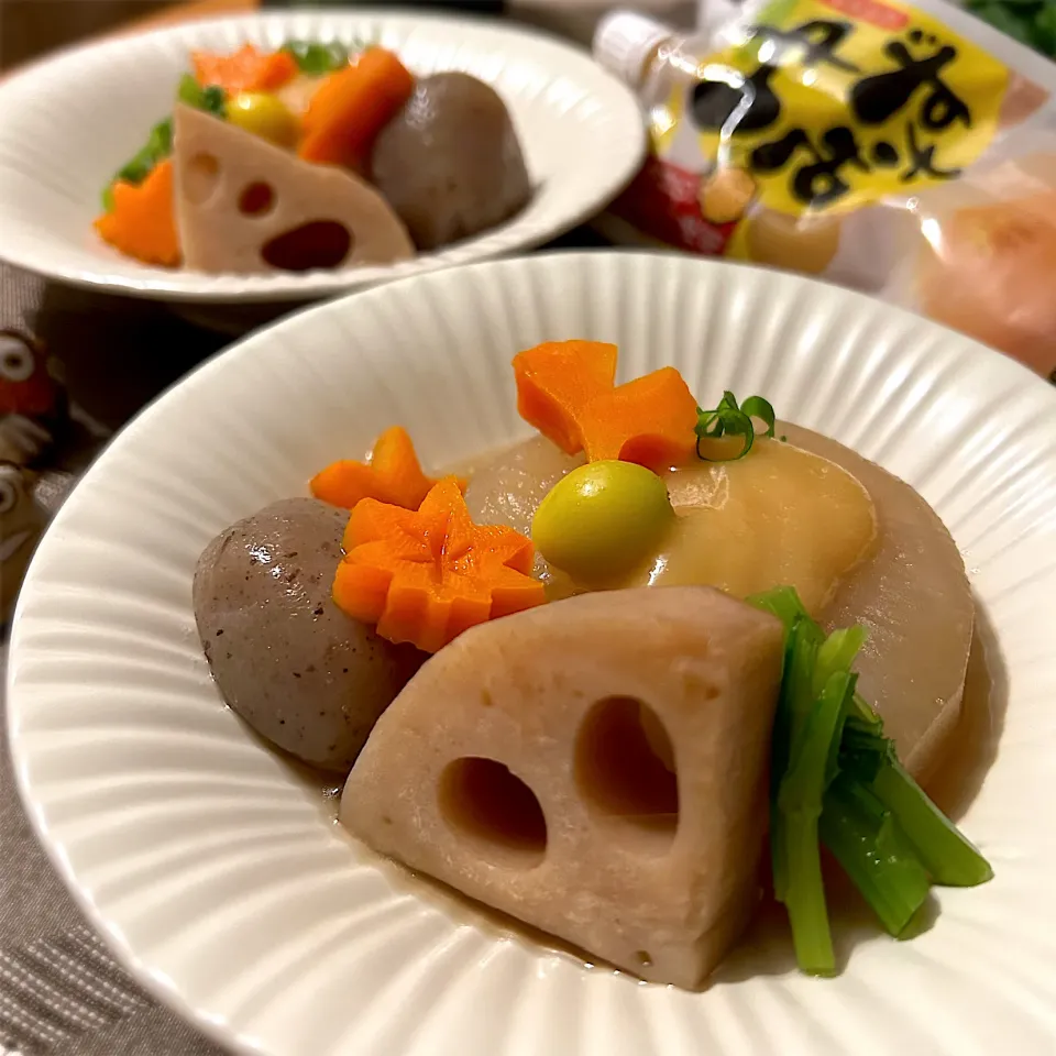 Snapdishの料理写真:根菜の煮物　ゆずみそかけ|むぎこさん