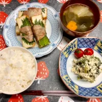 Snapdishの料理写真:厚揚げの豚肉巻き定食|あめふくらさん