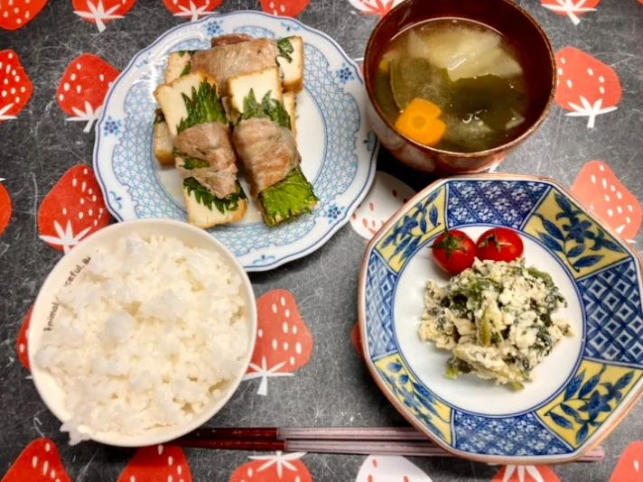 厚揚げの豚肉巻き定食|あめふくらさん