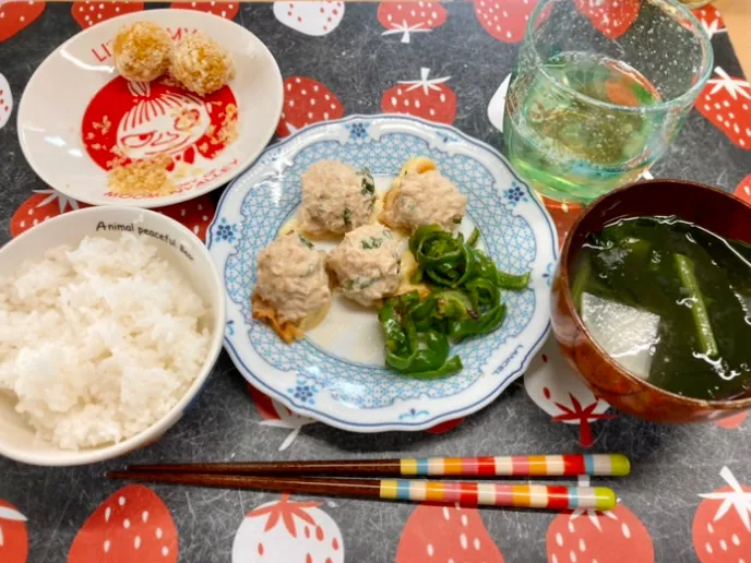 鶏団子と揚げないかぼちゃコロッケ定食|あめふくらさん