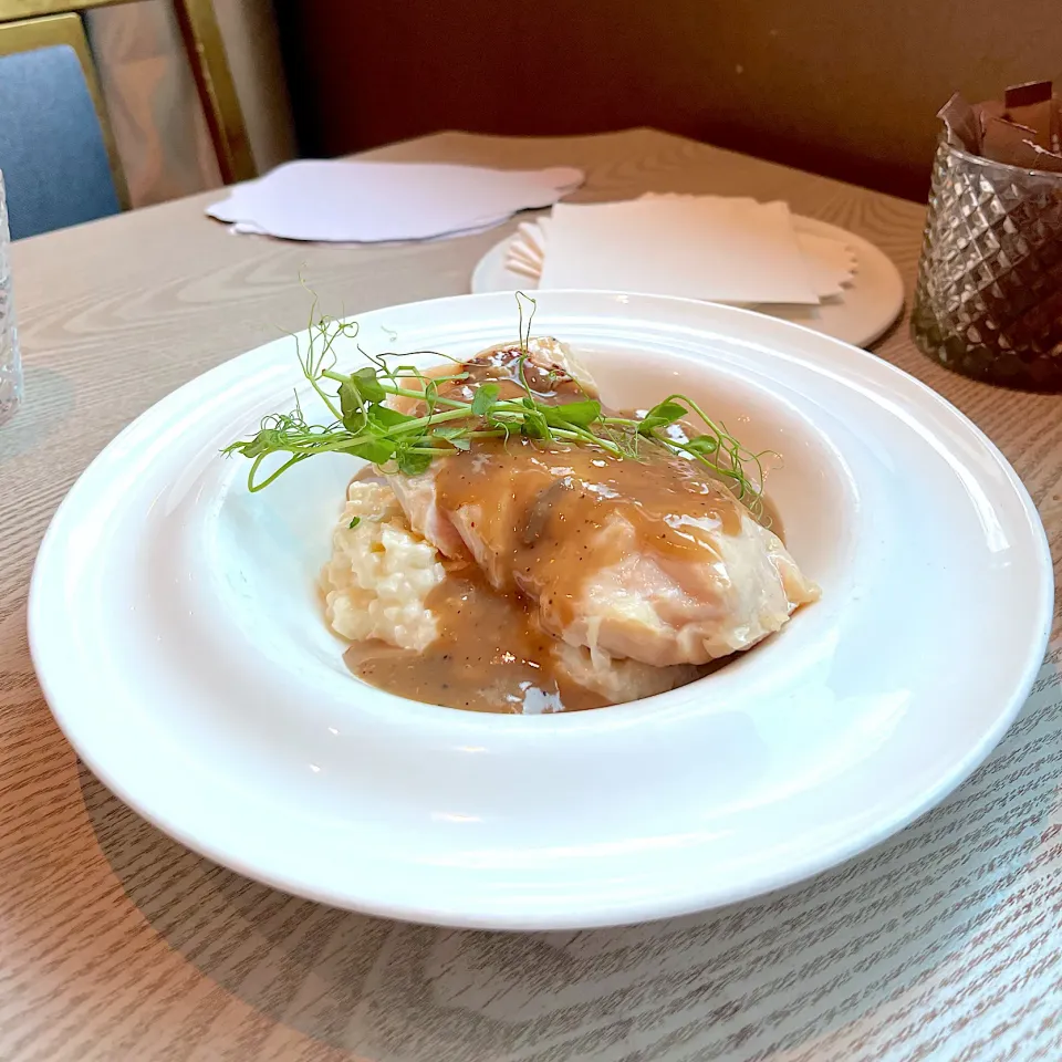 Pan fried us chicken breast with creamy risotto|skyblueさん