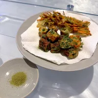 かき揚げ、ちくわ天　明日葉塩添え|miyuさん