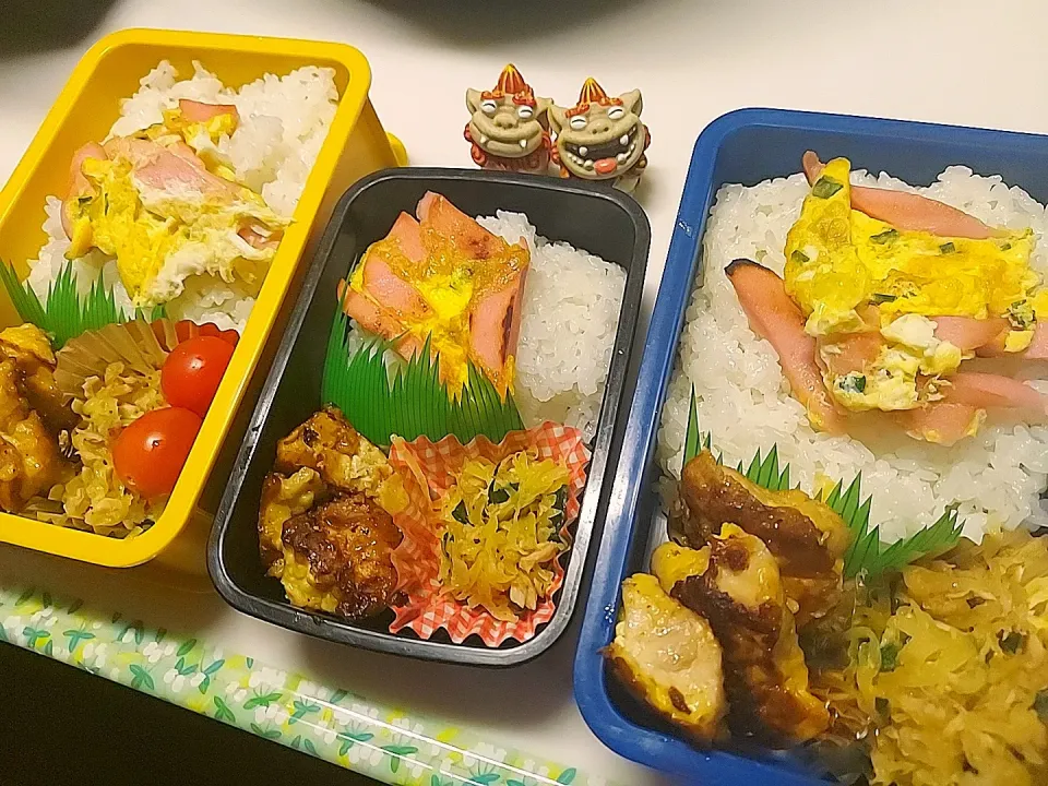 Snapdishの料理写真:夫弁当､娘弁当､息子弁当|みどりさん