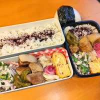 Snapdishの料理写真:次男・私弁当&おにぎり|tamagomagomagoさん