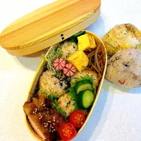 Snapdishの料理写真:ひじき混ぜおにぎり照り焼きチキン弁当|nnnnn’koさん