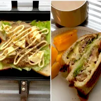 Snapdishの料理写真:9:04 鯵の南蛮漬けホットサンド🥪チーズ入り|へれ子さん