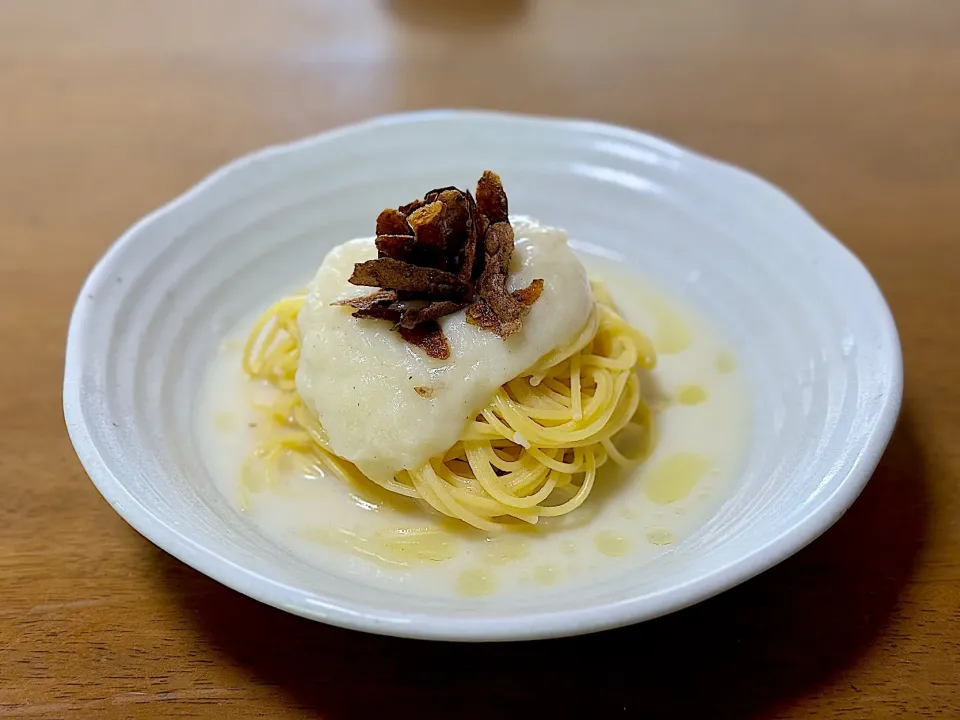 🥔ジャガ皮チップスとマッシュポテトのクリームパスタ🥔|"dosukoi"chef🧑‍🍳さん