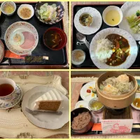 Snapdishの料理写真:⚫︎入院1日目　病院のお食事
朝:ハムエッグ
昼:ビーフカレー
間:紅茶シフォンケーキ
夕:シュウマイ|さっちんさん