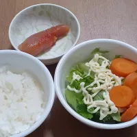 Snapdishの料理写真:ご飯🍚と明太子とサラダ|ナナさん