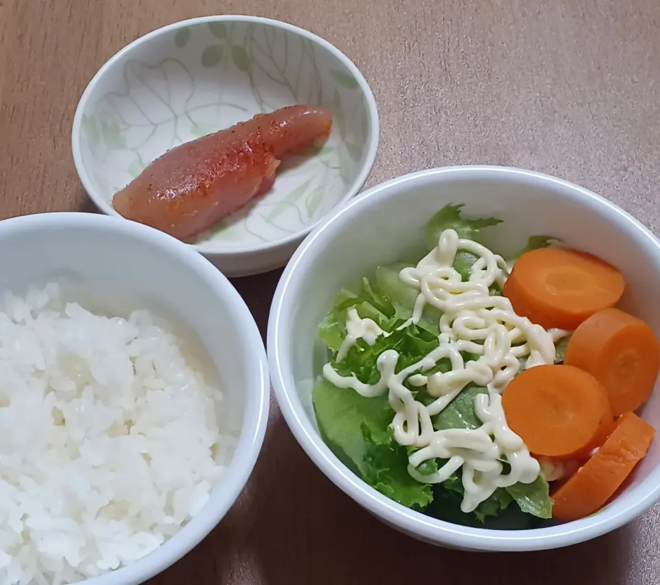 Snapdishの料理写真:ご飯🍚と明太子とサラダ|ナナさん