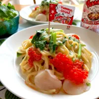 Snapdishの料理写真:ワクワクYummy!な豆乳パスタ〜筋子と帆立とルッコラ〜|むぎこさん