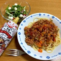 Snapdishの料理写真:＊ミートソースパスタ🍝にタレビーム！＊|＊抹茶＊さん