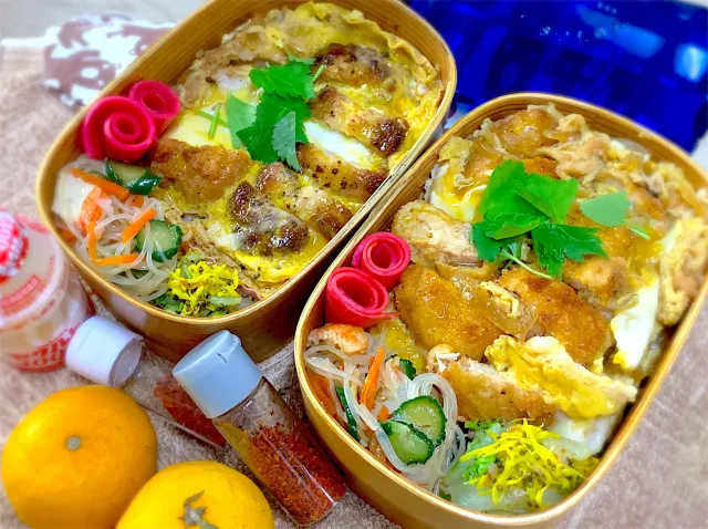 Snapdishの料理・レシピ写真:今日の夫婦弁⁽⁽ ◟(灬 ˊωˋ 灬)◞ ⁾⁾💕｜我が家のカツ丼が美味しい〜