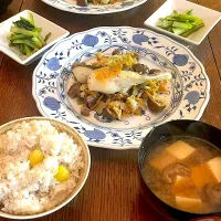 Snapdishの料理写真:晩ごはん♯鱈のポワレ栗のコンソメ煮♯志麻さんレシピ|小松菜さん