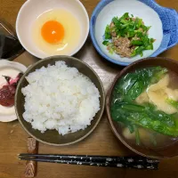 Snapdishの料理写真:昼食　ほうれん草味噌汁|ATさん