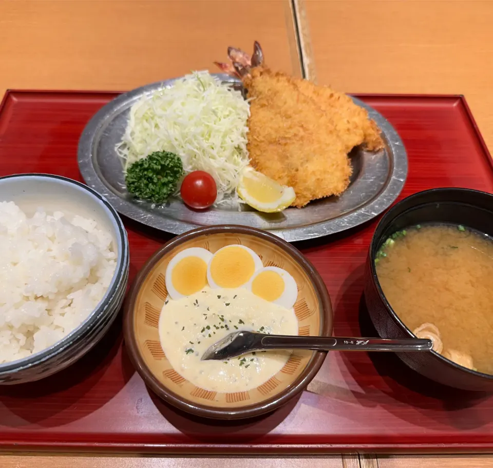 開き海老ふりゃ〜定食🍤🍤|buhizouさん