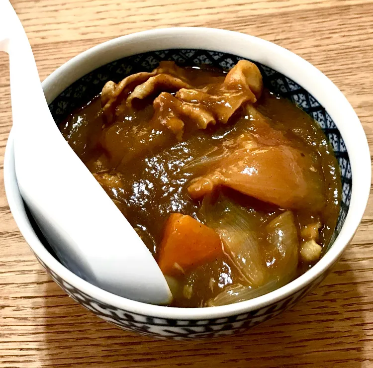 和風カレー小丼&野菜スープde朝ごはん|ばくあんしゃさん