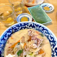 Snapdishの料理写真:豆乳ちゃんぽん＊刺身蒟蒻＊梅ジュース