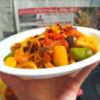 真タコとたっぷり野菜のペスカトーレ🍝