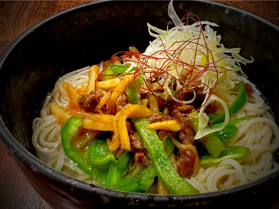 青椒肉絲温めん|半田手延べそうめんの店 阿波や壱兆さん