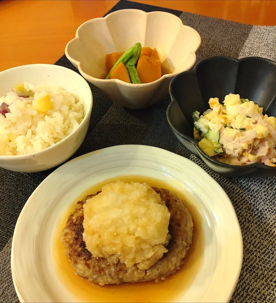 ☆おろしハンバーグ　☆ポテトサラダ　☆かぼちゃ煮　☆さつまいもご飯|chikakoさん