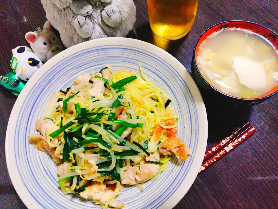 塩焼きそば、豆腐とレタスの卵スープ|サトリさん