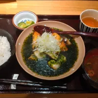 人形町　きたがいち　寒鰆の揚げ野菜御膳　青のり餡かけ|よっちびやばんぶーさん