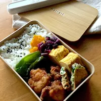 ⚫︎梅から揚げ　⚫︎たまご焼き　⚫︎ニラとシーチキンチヂミ　⚫︎揚げただけピーマン|sacchiさん