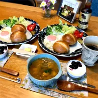 本日のブランチ　南瓜とハムのオニオンスープ（ガーリックも効かせて）|じゅんさんさん