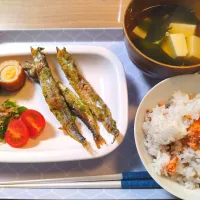 青さししゃも　お吸い物　たらこ飯|さゆさん