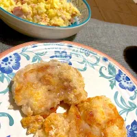 鶏肉の片栗粉焼き🐓とポテサラ|きなこさん